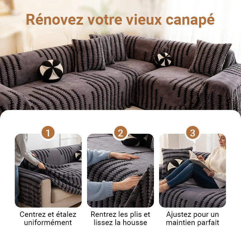 Housse de canapé en peluche douce et antidérapante